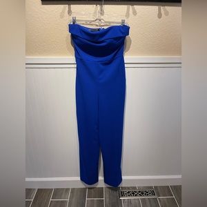 Blue strapless jumpsuit